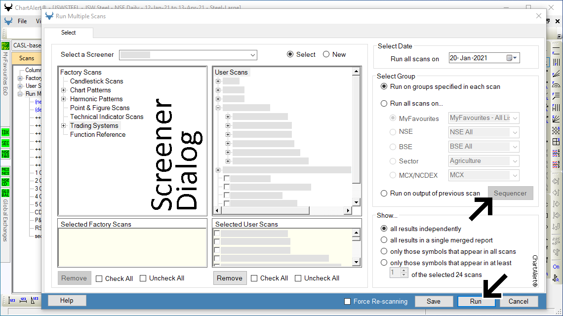 Screener Dialog Includes Sequencer